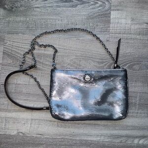 Elegant Coach Silver Sequin Chain Shoulder Bag